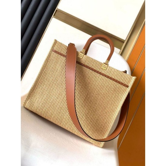 Migliore Repliche Borsa tote media Fendi Sunshine paglia naturale Economiche Outlet Online
