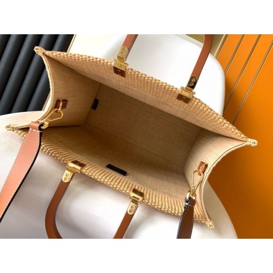 Migliore Repliche Borsa tote media Fendi Sunshine paglia naturale Economiche Outlet Online