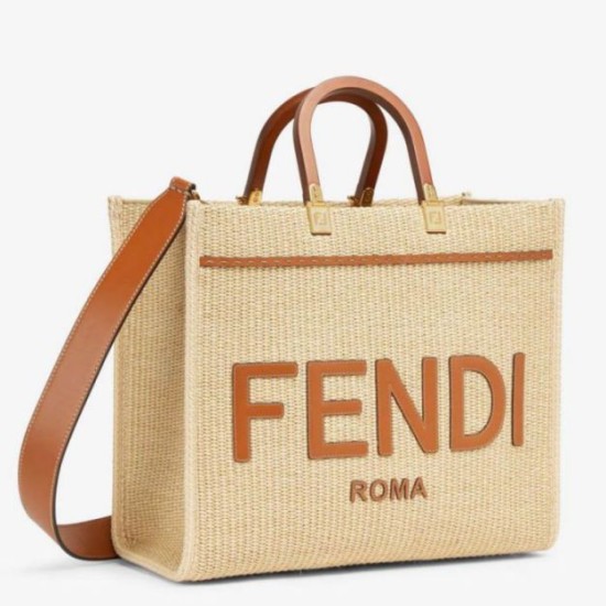 Migliore Repliche Borsa tote media Fendi Sunshine paglia naturale Economiche Outlet Online