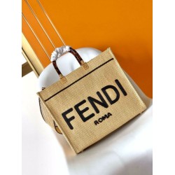 Perfette Qualità Repliche Borsa tote media Fendi Sunshine paglia nera e naturale Imitazione