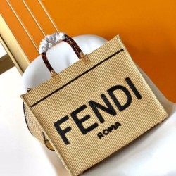 Perfette Qualità Repliche Borsa tote media Fendi Sunshine paglia nera e naturale Imitazione