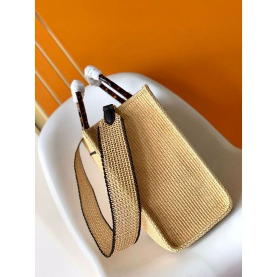 Perfette Qualità Repliche Borsa tote media Fendi Sunshine paglia nera e naturale Imitazione