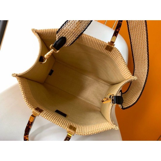 Perfette Qualità Repliche Borsa tote media Fendi Sunshine paglia nera e naturale Imitazione