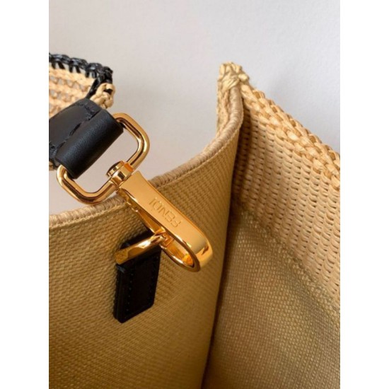 Perfette Qualità Repliche Borsa tote media Fendi Sunshine paglia nera e naturale Imitazione