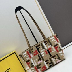 Migliore Repliche Borsa piccola Roll Tote Fendi tela con ricamo FF multicolore Economiche Outlet Online