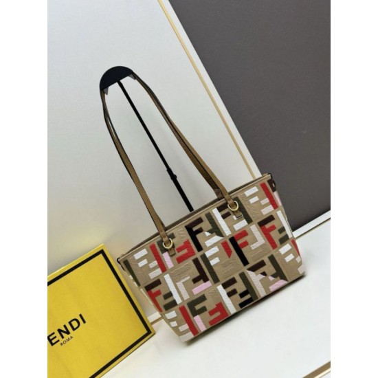 Migliore Repliche Borsa piccola Roll Tote Fendi tela con ricamo FF multicolore Economiche Outlet Online
