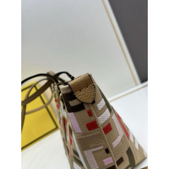 Migliore Repliche Borsa piccola Roll Tote Fendi tela con ricamo FF multicolore Economiche Outlet Online