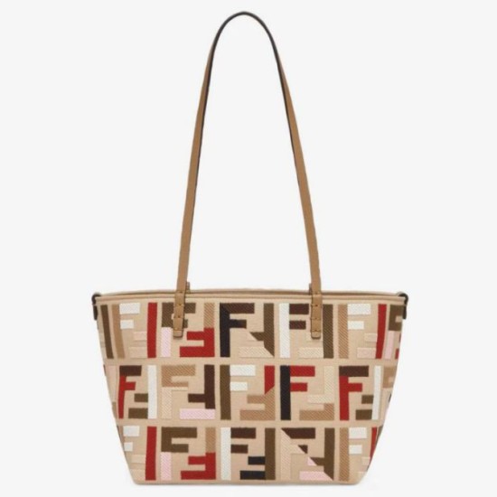Migliore Repliche Borsa piccola Roll Tote Fendi tela con ricamo FF multicolore Economiche Outlet Online