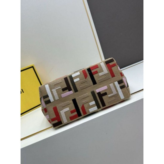 Migliore Repliche Borsa piccola Roll Tote Fendi tela con ricamo FF multicolore Economiche Outlet Online