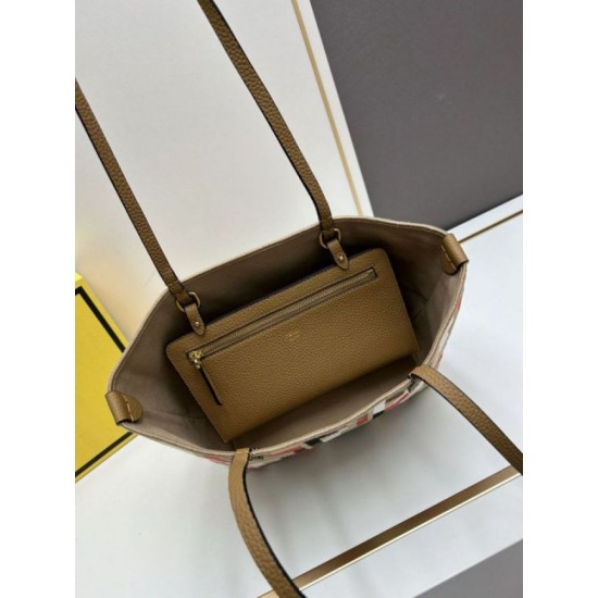 Migliore Repliche Borsa piccola Roll Tote Fendi tela con ricamo FF multicolore Economiche Outlet Online