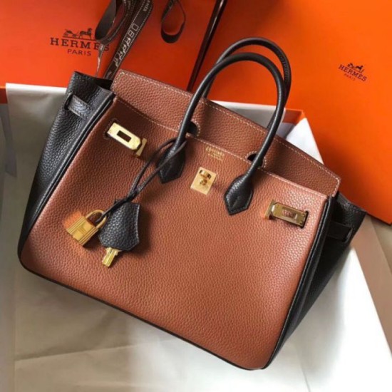 Repliche Borsa Hermes Birkin bicolore 25cm marrone/nero Clemence Imitazioni Premium Perfette Qualità Repliche Borsa Hermes Birkin bicolore 25cm marrone/nero Clemence Imitazione