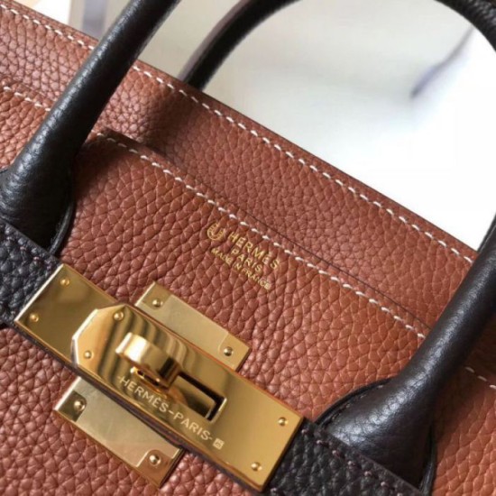 Repliche Borsa Hermes Birkin bicolore 25cm marrone/nero Clemence Imitazioni Premium Perfette Qualità Repliche Borsa Hermes Birkin bicolore 25cm marrone/nero Clemence Imitazione