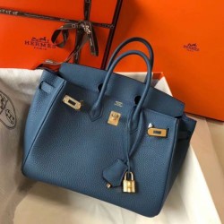 Replica perfetta Borsa Hermes Birkin 25cm blu agata Clemence Imitazione Outlet Online