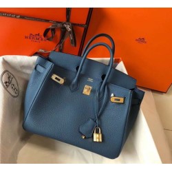 Replica perfetta Borsa Hermes Birkin 25cm blu agata Clemence Imitazione Outlet Online