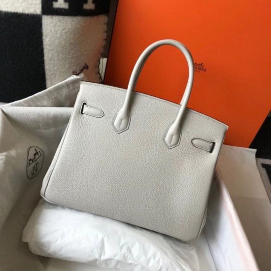 Miglior Falso Hermes Pearl Grey Clemence Birkin 30cm Borsa GHW Economiche Premium