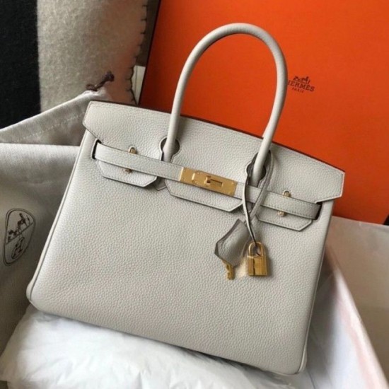 Miglior Falso Hermes Pearl Grey Clemence Birkin 30cm Borsa GHW Economiche Premium