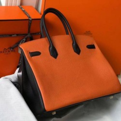 Perfette Qualità Repliche Hermes Birkin Tri-Color 35cm Borsa Arancione/Bianco/Nero Clemence Imitazione