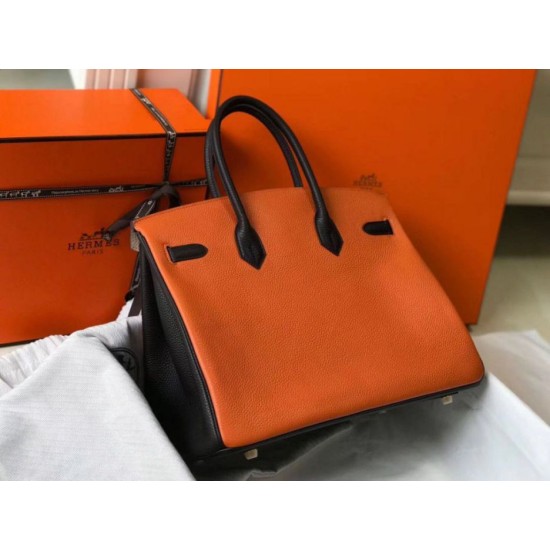 Perfette Qualità Repliche Hermes Birkin Tri-Color 35cm Borsa Arancione/Bianco/Nero Clemence Imitazione