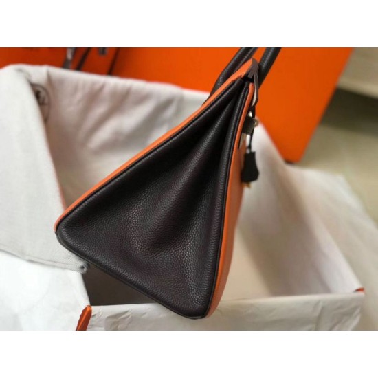 Perfette Qualità Repliche Hermes Birkin Tri-Color 35cm Borsa Arancione/Bianco/Nero Clemence Imitazione