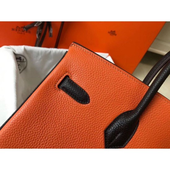 Perfette Qualità Repliche Hermes Birkin Tri-Color 35cm Borsa Arancione/Bianco/Nero Clemence Imitazione