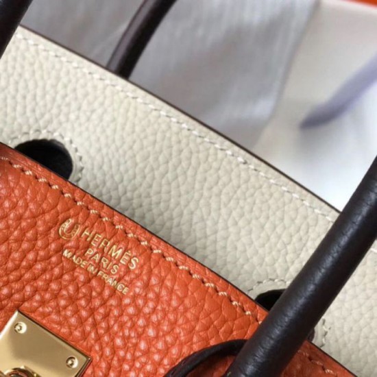 Perfette Qualità Repliche Hermes Birkin Tri-Color 35cm Borsa Arancione/Bianco/Nero Clemence Imitazione