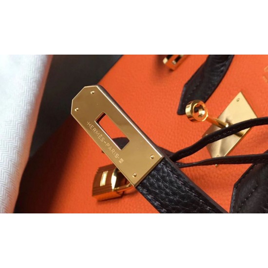Perfette Qualità Repliche Hermes Birkin Tri-Color 35cm Borsa Arancione/Bianco/Nero Clemence Imitazione
