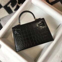 Miglior Falso Hermes Kelly Mini II Borsa Nero Embossed Crocodile Economiche Premium