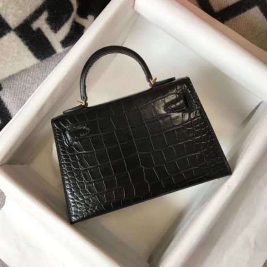 Hermes Kelly Mini II Borsa Nero Embossed Crocodile Replica originale di alta qualità Miglior Falso Hermes Kelly Mini II Borsa Nero Embossed Crocodile Economiche Premium