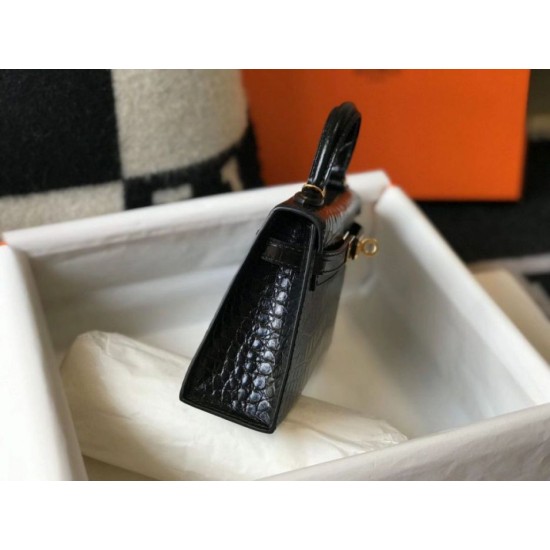 Hermes Kelly Mini II Borsa Nero Embossed Crocodile Replica originale di alta qualità Miglior Falso Hermes Kelly Mini II Borsa Nero Embossed Crocodile Economiche Premium