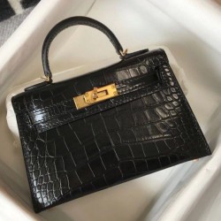 Miglior Falso Hermes Kelly Mini II Borsa Nero Embossed Crocodile Economiche Premium