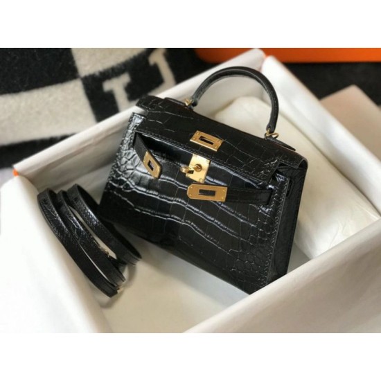 Hermes Kelly Mini II Borsa Nero Embossed Crocodile Replica originale di alta qualità Miglior Falso Hermes Kelly Mini II Borsa Nero Embossed Crocodile Economiche Premium