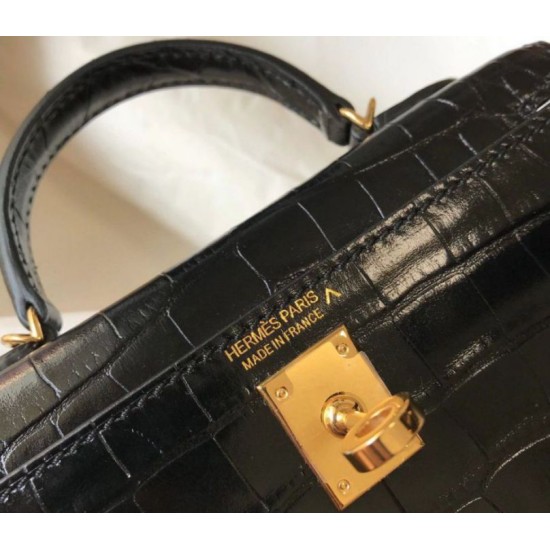 Hermes Kelly Mini II Borsa Nero Embossed Crocodile Replica originale di alta qualità Miglior Falso Hermes Kelly Mini II Borsa Nero Embossed Crocodile Economiche Premium