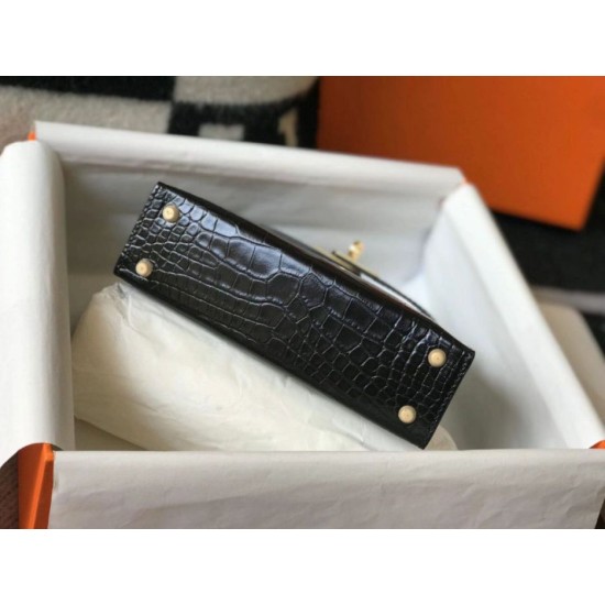 Hermes Kelly Mini II Borsa Nero Embossed Crocodile Replica originale di alta qualità Miglior Falso Hermes Kelly Mini II Borsa Nero Embossed Crocodile Economiche Premium