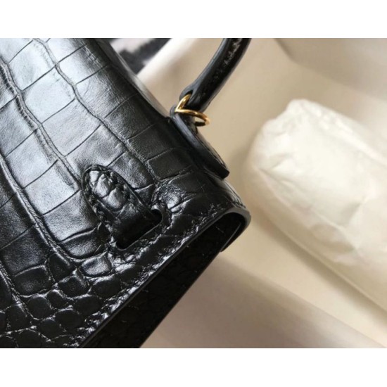 Hermes Kelly Mini II Borsa Nero Embossed Crocodile Replica originale di alta qualità Miglior Falso Hermes Kelly Mini II Borsa Nero Embossed Crocodile Economiche Premium
