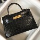Hermes Kelly Mini II Borsa Nero Embossed Crocodile Replica originale di alta qualità Miglior Falso Hermes Kelly Mini II Borsa Nero Embossed Crocodile Economiche Premium