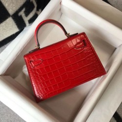 Perfette Qualità Repliche Hermes Kelly Mini II Borsa Rosso Embossed Crocodile Imitazione