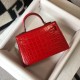 Perfette Qualità Repliche Hermes Kelly Mini II Borsa Rosso Embossed Crocodile Imitazione