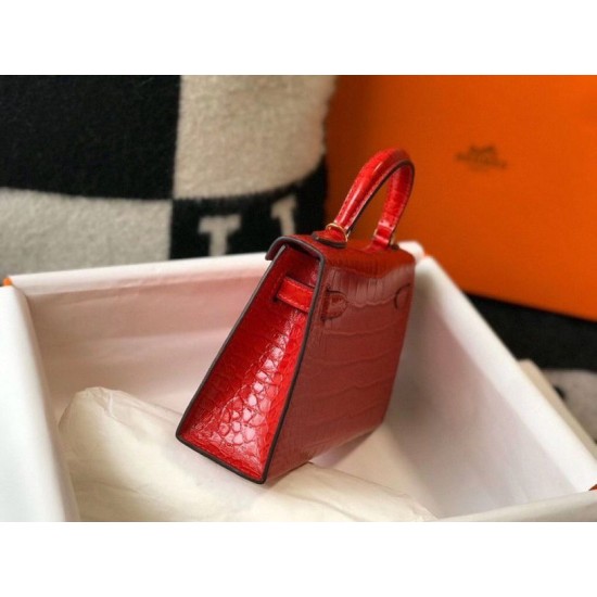 Perfette Qualità Repliche Hermes Kelly Mini II Borsa Rosso Embossed Crocodile Imitazione