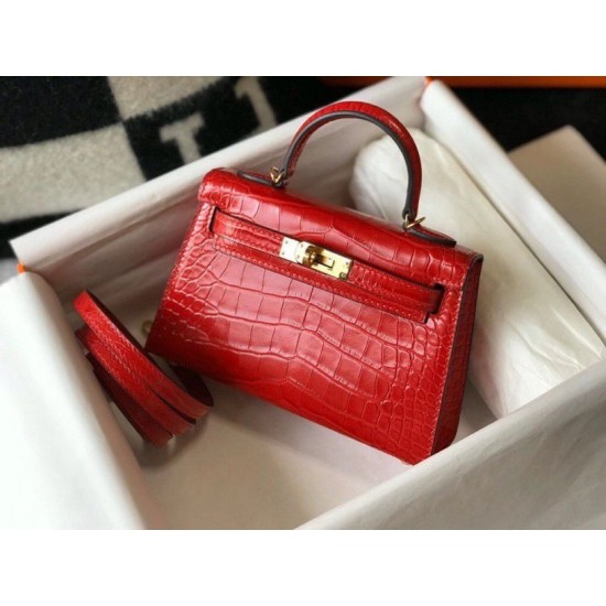 Perfette Qualità Repliche Hermes Kelly Mini II Borsa Rosso Embossed Crocodile Imitazione