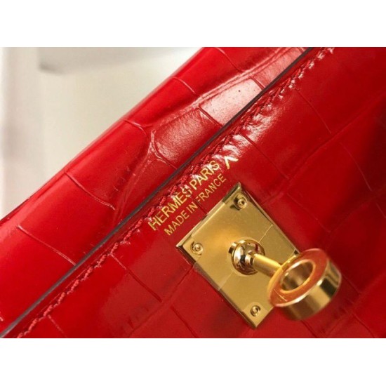Perfette Qualità Repliche Hermes Kelly Mini II Borsa Rosso Embossed Crocodile Imitazione
