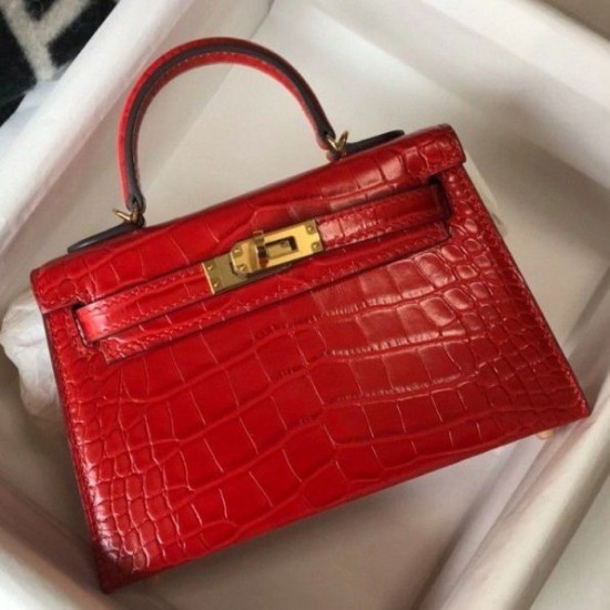 Perfette Qualità Repliche Hermes Kelly Mini II Borsa Rosso Embossed Crocodile Imitazione