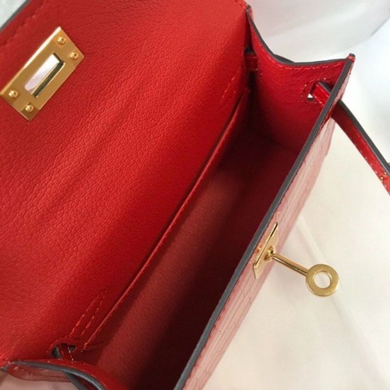 Perfette Qualità Repliche Hermes Kelly Mini II Borsa Rosso Embossed Crocodile Imitazione