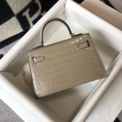 Replica perfetta Hermes Kelly Mini II Borsa Taupe Embossed Crocodile Imitazione Outlet Online