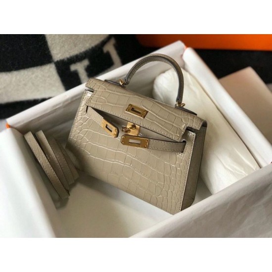 Replica perfetta Hermes Kelly Mini II Borsa Taupe Embossed Crocodile Imitazione Outlet Online