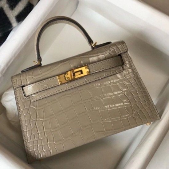 Replica perfetta Hermes Kelly Mini II Borsa Taupe Embossed Crocodile Imitazione Outlet Online