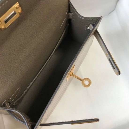 Replica perfetta Hermes Kelly Mini II Borsa Taupe Embossed Crocodile Imitazione Outlet Online
