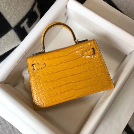 Migliore Repliche Hermes Kelly Mini II Borsa Yellow Embossed Crocodile Economiche Outlet Online