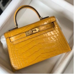Migliore Repliche Hermes Kelly Mini II Borsa Yellow Embossed Crocodile Economiche Outlet Online
