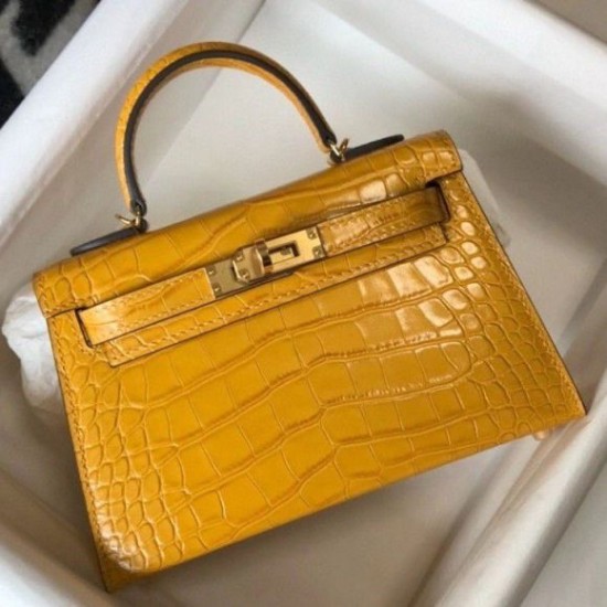 Migliore Repliche Hermes Kelly Mini II Borsa Yellow Embossed Crocodile Economiche Outlet Online