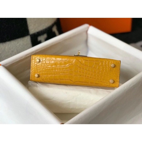 Migliore Repliche Hermes Kelly Mini II Borsa Yellow Embossed Crocodile Economiche Outlet Online